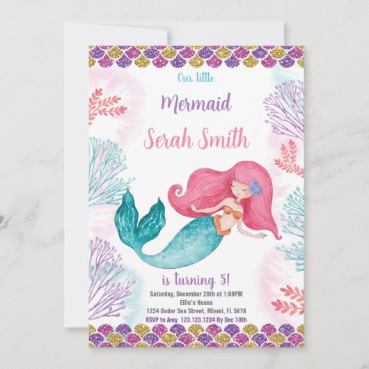 海の下で編集可能パーティーカードと海テーマ 招待状 (正面)