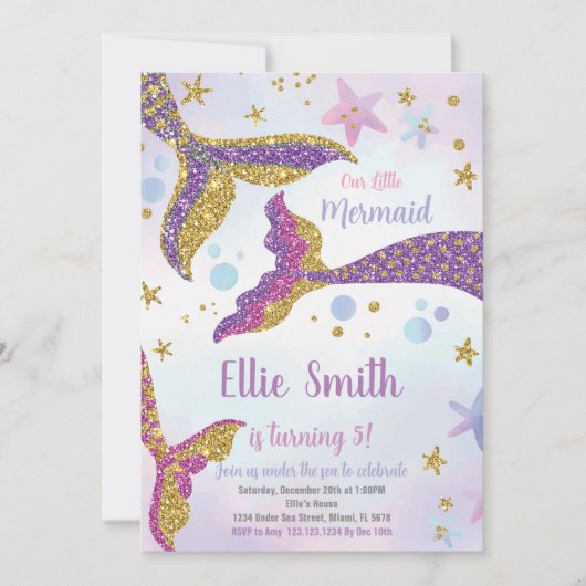 海の下で編集可能パーティーカードと虹 招待状 (正面)