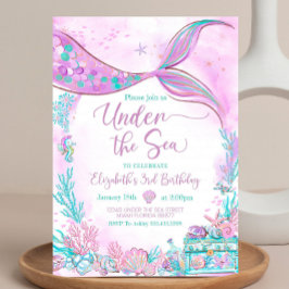 海の下で編集可能 パープルティール リトルマーメイド 招待状