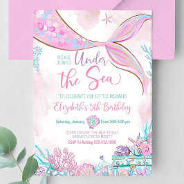 海の下で編集可能 パープルティール リトルマーメイド 招待状