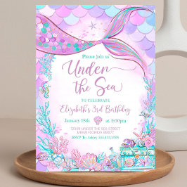 海の下で編集可能 パープルティール リトルマーメイド 招待状