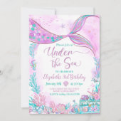 海の下で編集可能 パープルティール リトルマーメイド 招待状 (正面)