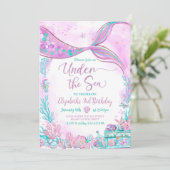 海の下で編集可能 パープルティール リトルマーメイド 招待状 (スタンド正面)