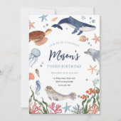 海の下で航海の海動物少年誕生日 招待状 (正面)