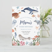 海の下で航海の海動物少年誕生日 招待状 (スタンド正面)