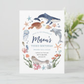 海の下で航海の海動物少年誕生日 招待状 (スタンド正面)