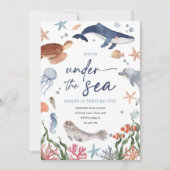 海の下で航海の海動物少年誕生日 招待状 (正面)