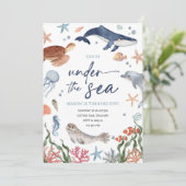 海の下で航海の海動物少年誕生日 招待状 (スタンド正面)