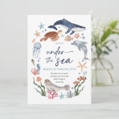 海の下で航海の海動物少年誕生日 招待状 (スタンド正面)