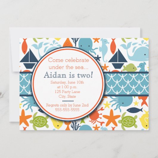 海の下で航海の誕生日 招待状 (正面)