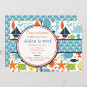 海の下で航海の誕生日 招待状 (正面/裏面)