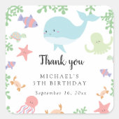 海の下で誕生日かわいいかわいいありがとう スクエアシール (正面)