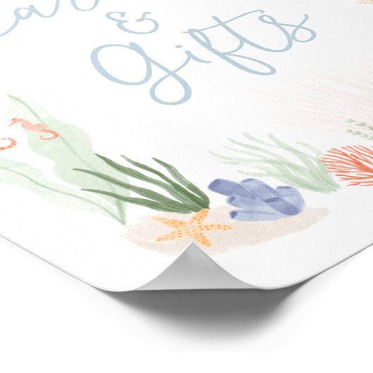 海の下で誕生日カードとギフトのサイン ポスター (角)