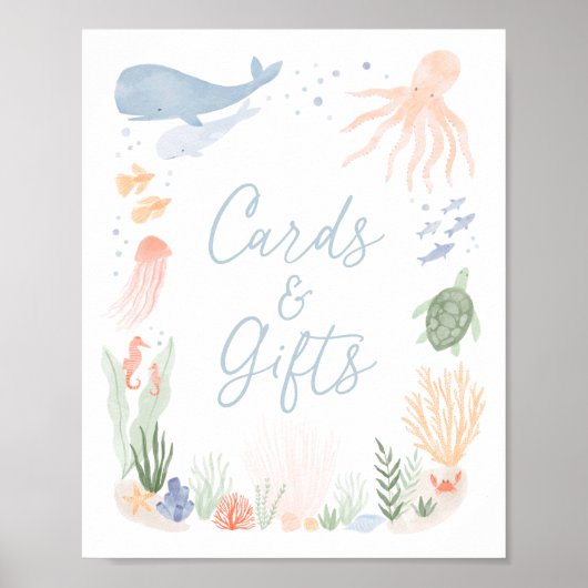 海の下で誕生日カードとギフトのサイン ポスター (正面)