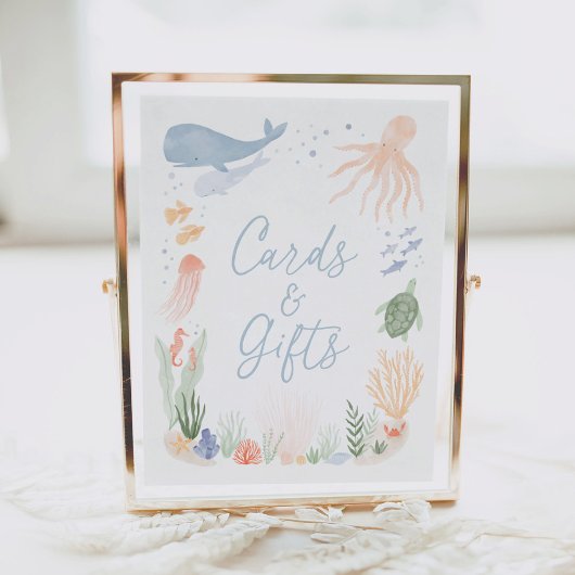 海の下で誕生日カードとギフトのサイン ポスター