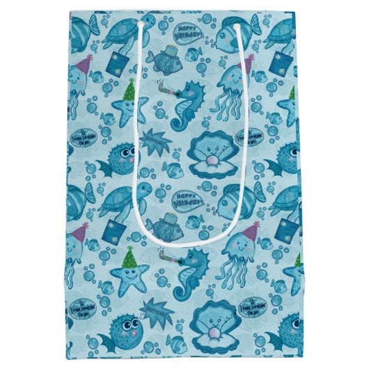 海の下で誕生日ギフトラップ ミディアムペーパーバッグ (裏面)