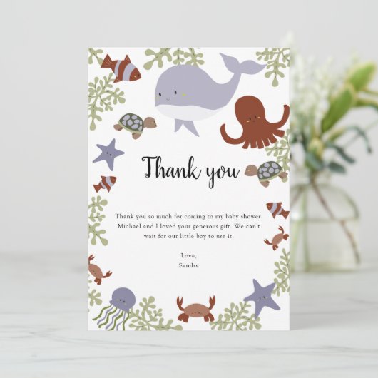 海の下で赤ちゃんシャワーありがとうかわいい サンキューカード (スタンド正面)