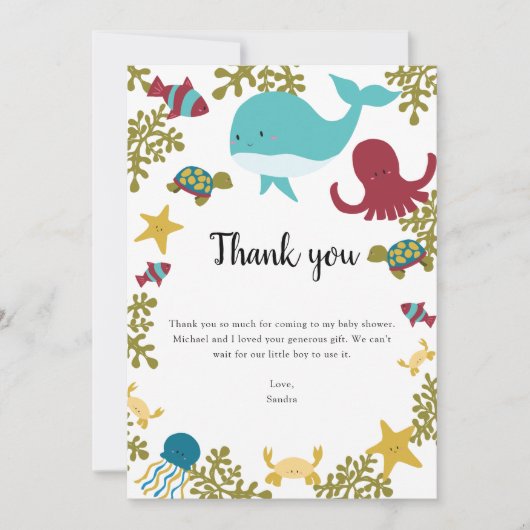 海の下で赤ちゃんシャワーありがとうかわいい サンキューカード (正面)