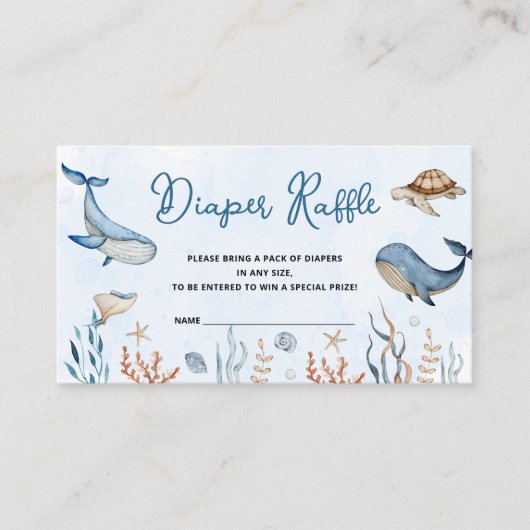 海の下で赤ちゃんシャワーおむつラッフル エンクロージャーカード (正面)