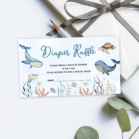 海の下で赤ちゃんシャワーおむつラッフル エンクロージャーカード