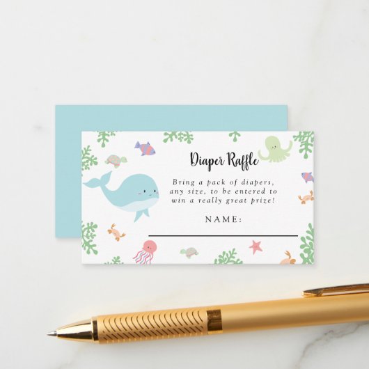 海の下で赤ちゃんシャワーかわいいおむつラッフル エンクロージャーカード (正面/裏面インサイチュ)