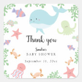 海の下で赤ちゃんシャワーかわいいかわいいありがとう スクエアシール (正面)