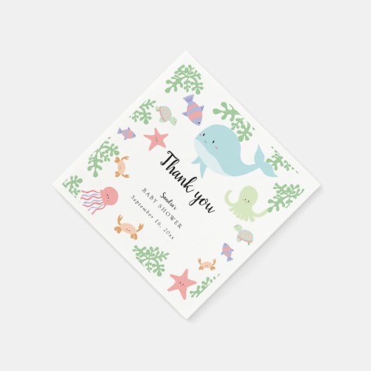 海の下で赤ちゃんシャワーかわいいかわいいありがとう スタンダードカクテルナプキン (角)