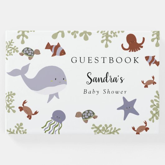 海の下で赤ちゃんシャワーかわいいカスタム ゲストブック (正面)