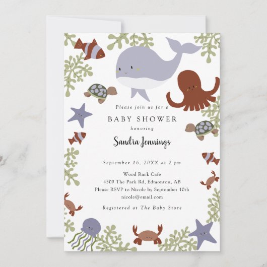 海の下で赤ちゃんシャワーかわいい中立 招待状 (正面)