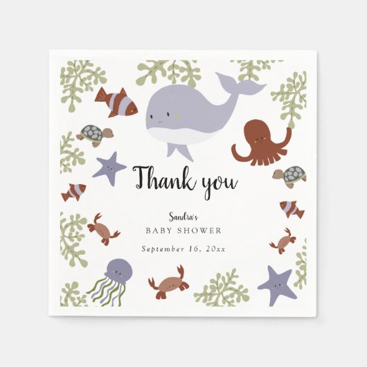 海の下で赤ちゃんシャワーかわいい感謝 スタンダードカクテルナプキン (正面)