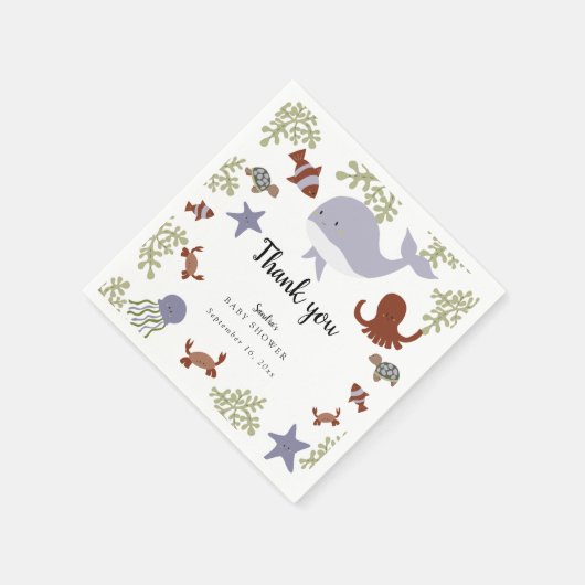 海の下で赤ちゃんシャワーかわいい感謝 スタンダードカクテルナプキン (角)