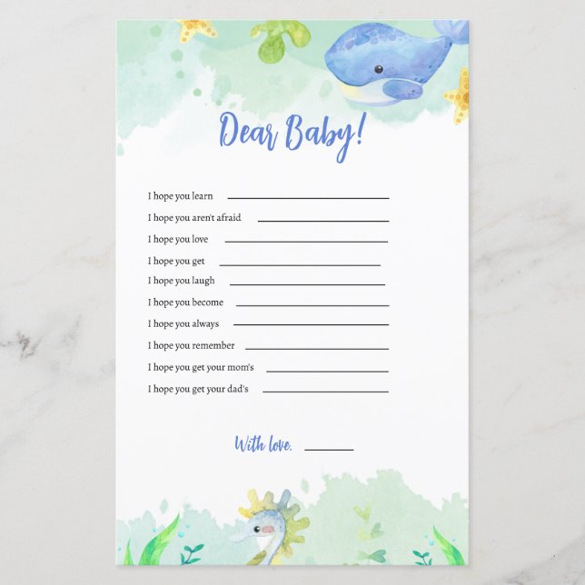 海の下で赤ちゃんシャワーのゲームの親愛ベビーの願い (正面)