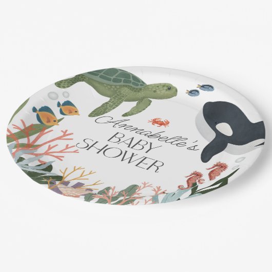 海の下で赤ちゃんシャワーのテーブルの装飾 ペーパープレート (アングル)