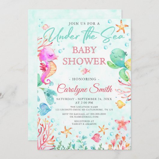 海の下で赤ちゃんシャワーの招待テンプレート 招待状 (正面/裏面)