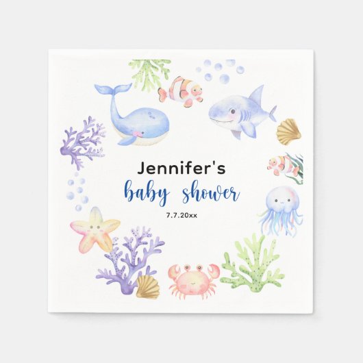 海の下で赤ちゃんシャワーの海動物 スタンダードカクテルナプキン (正面)