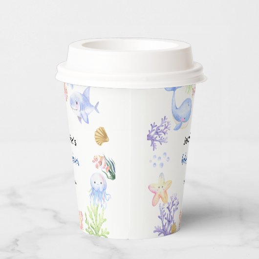 海の下で赤ちゃんシャワーの海動物 紙コップ (右)