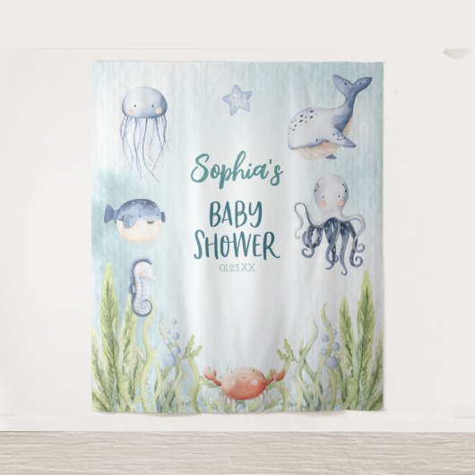海の下で赤ちゃんシャワーの装飾のバナー タペストリー (正面)
