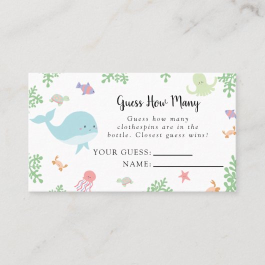 海の下で赤ちゃんシャワーは、何枚のゲームカードを推測 プレイスカード (正面)