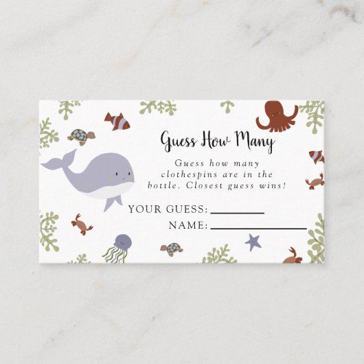 海の下で赤ちゃんシャワーは、何枚のゲームカードを推測 プレイスカード (正面)