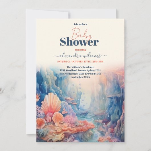 海の下で赤ちゃんシャワーを浴びる 招待状 (正面)