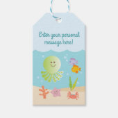 海の下で赤ちゃんシャワーギフトラベル青と緑 ギフトタグ (正面)