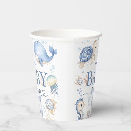 海の下で赤ちゃんシャワーブルー海 紙コップ (右)