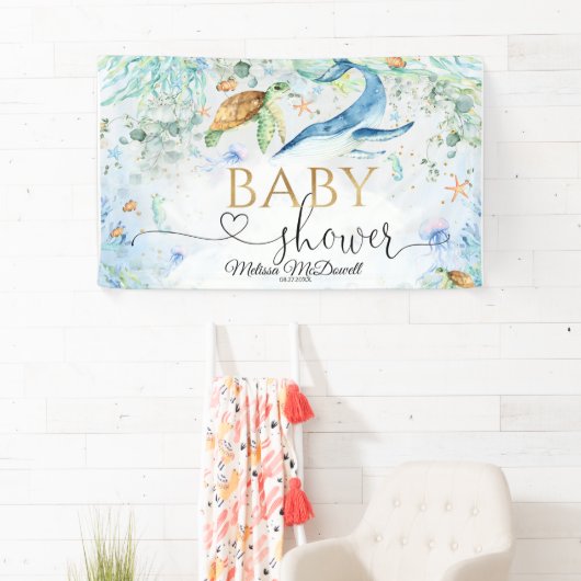 海の下で赤ちゃんシャワー少年の背景バナー 横断幕 (インサイチュ)