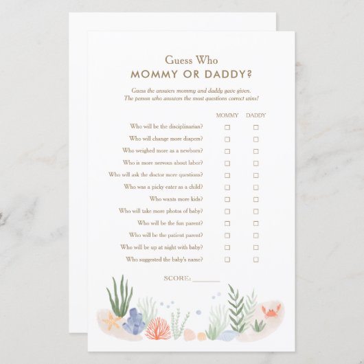 海の下で赤ちゃんシャワー推測ママまたはパパ (正面/裏面)