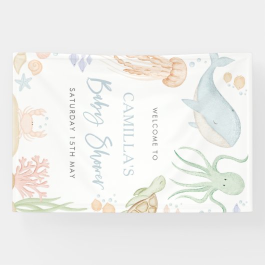 海の下で赤ちゃんシャワー歓迎の看板バナー 横断幕 (横)