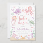 海の下で赤ちゃんシャワー海ガール明るい 招待状 (正面)