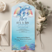 海の下で赤ちゃんシャワー海動物の少年 オールインワン招待状