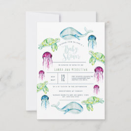 海の下で赤ちゃんシャワー海動物の水色 招待状