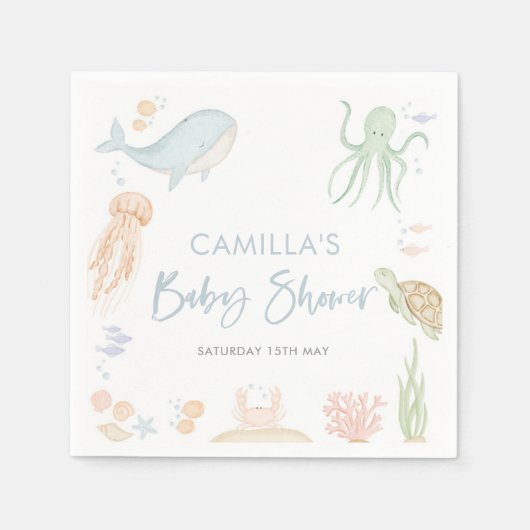 海の下で赤ちゃんシャワー海獣 スタンダードカクテルナプキン (正面)