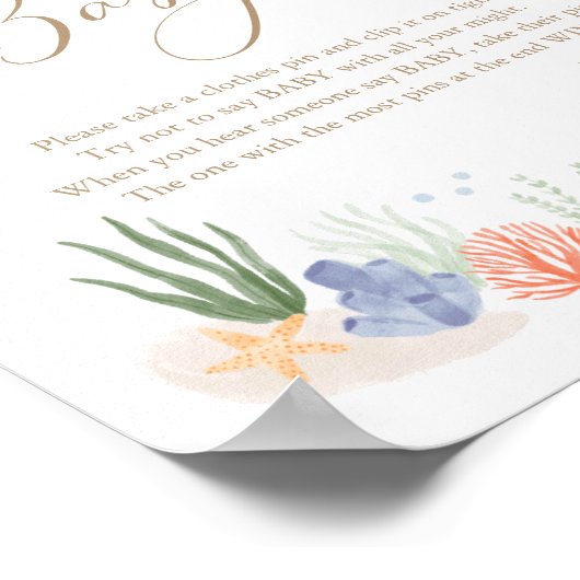 海の下で赤ちゃんシャワー言わないベビー標識 ポスター (角)